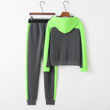 Green Sportswear Solid Patchwork Hooded Collar Long Sleeve Two Pieces