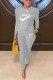 Grey Fashion Print Basic O Neck Long Sleeve Two Pieces