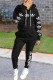 Black Fashion Casual Letter Print Basic Hooded Collar Long Sleeve Two Pieces