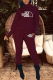 Rose Red Street Print Letter Turtleneck Long Sleeve Two Pieces