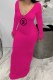 Rose Red Fashion Sexy Print Letter V Neck One Step Skirt Dresses
