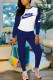 Blue Street Print Patchwork O Neck Long Sleeve Two Pieces