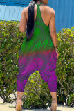 Purple Casual Gradual Change Print Patchwork Spaghetti Strap Harlan Jumpsuits