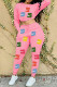 Pink Fashion Casual Print Basic O Neck Long Sleeve Two Pieces