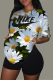 Green Casual Patchwork Tie-dye Letter O Neck Tops