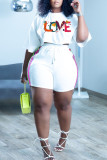Orange Casual Print O Neck Short Sleeve Two Pieces