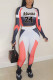 Black And White Sportswear Print Patchwork O Neck Long Sleeve Two Pieces