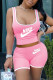 Pink Fashion Casual Letter Print Basic O Neck Sleeveless Two Pieces