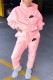 Pink Fashion Casual Letter Embroidery Basic Hooded Collar Long Sleeve Two Pieces