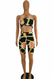 Orange Sexy Print Patchwork Strapless Sleeveless Two Pieces
