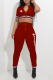 Red Casual Print Letter Zipper Collar Short Sleeve Two Pieces
