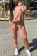 Khaki Casual Print Letter Hooded Collar Long Sleeve Two Pieces