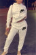White Fashion Casual Letter Embroidery Basic Hooded Collar Long Sleeve Two Pieces