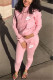 Pink Fashion Casual Letter Embroidery Basic Hooded Collar Long Sleeve Two Pieces