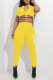 Yellow Casual Print Letter Zipper Collar Short Sleeve Two Pieces