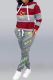 Grey Casual Print Patchwork Hooded Collar Long Sleeve Two Pieces