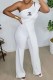 White Fashion Street Print Patchwork One Shoulder Jumpsuits