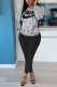 Grey Casual Print Letter O Neck Long Sleeve Two Pieces