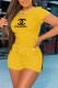 Yellow Fashion Casual Print Letter O Neck Short Sleeve Two Pieces