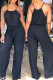 Black Casual Solid Patchwork Spaghetti Strap Straight Jumpsuits