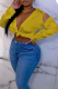 Yellow Sexy Solid Bandage Patchwork V Neck Tops