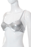 Silver Sexy Solid Patchwork Swimwears