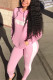 Pink Fashion Casual Print Basic Hooded Collar Long Sleeve Two Pieces