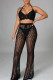 Black Fashion Sexy Solid Bandage Hollowed Out Backless Halter Sleeveless Two Pieces