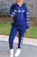 Peacock Blue Fashion Casual Letter Print Basic Hooded Collar Long Sleeve Two Pieces