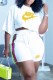 White Fashion Casual Print Letter O Neck Short Sleeve Two Pieces