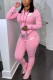 Pink Fashion Casual Embroidery Basic Hooded Collar Long Sleeve Two Pieces