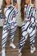 White Fashion Casual Print Basic O Neck Long Sleeve Two Pieces