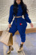 Blue Fashion Casual Print Basic Hooded Collar Long Sleeve Two Pieces