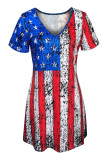 Red Casual Print Patchwork V Neck Straight Dresses