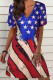 Blue Casual Print Patchwork V Neck Straight Dresses