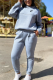 Grey Casual Print Letter Hooded Collar Long Sleeve Two Pieces