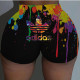 Black Fashion Casual Letter Print Basic Skinny Mid Waist Shorts