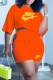 Orange Fashion Casual Print Letter O Neck Short Sleeve Two Pieces