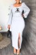 White Fashion Elegant Print Slit Square Collar One Step Skirt Dresses