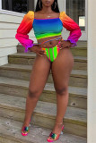 Colour Fashion Sexy Gradual Change Print Bandage Swimwears (With Paddings)