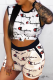 White Casual Print Patchwork O Neck Sleeveless Two Pieces