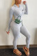 Grey Fashion Casual Embroidery Basic Turtleneck Regular Jumpsuits