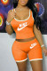 Orange Fashion Casual Letter Print Basic O Neck Sleeveless Two Pieces
