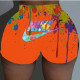 Orange Fashion Casual Print Basic Skinny Mid Waist Shorts