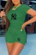 Green Fashion Casual Print Letter O Neck Short Sleeve Two Pieces