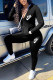 Black Fashion Casual Embroidery Basic Zipper Collar Long Sleeve Two Pieces