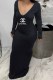 Black Fashion Sexy Print Letter V Neck One Step Skirt Dresses