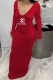 Red Fashion Sexy Print Letter V Neck One Step Skirt Dresses
