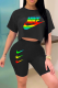 Black Casual Print Patchwork O Neck Half Sleeve Two Pieces