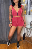 Pink Fashion Sexy Solid Patchwork V Neck Sleeveless Two Pieces